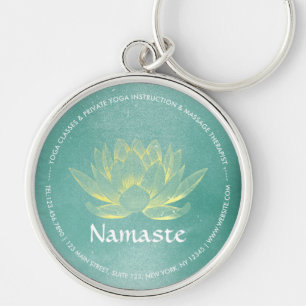 Elegant Blauwgroen Gold Lotus YOGA MEDICATIEInstru Sleutelhanger