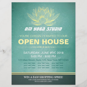 Elegant Blauwgroen & Gold Lotus YOGA Studio Open H Flyer