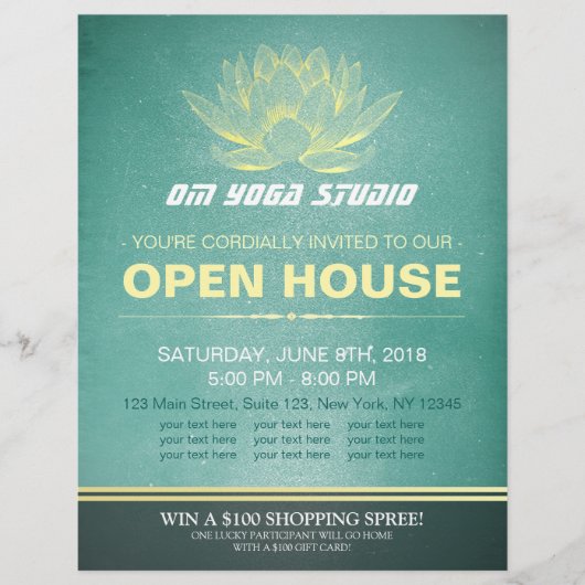 Elegant Blauwgroen & Gold Lotus YOGA Studio Open H Flyer (Voorkant)