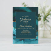 Elegant Blauwgroen Gold Marble Agate Afstuderen Kaart (Staand voorkant)