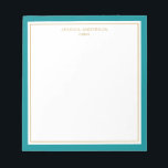 Elegant Blauwgroen Gold, op maat gesneden Notitieblok<br><div class="desc">Dit notitieblok heeft een elegante en minimalistische,  dikke blauwgroen grens en dunne gouden rand. Pas het met jouw naam of bedrijfsnaam aan.</div>