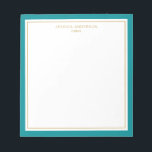 Elegant Blauwgroen Gold, op maat gesneden Notitieblok<br><div class="desc">Dit notitieblok heeft een elegante en minimalistische,  dikke blauwgroen grens en dunne gouden rand. Pas het met jouw naam of bedrijfsnaam aan.</div>
