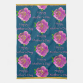 Elegant Blauwgroen Gold Pink Rose Happy Moederdag Theedoek (Verticaal)