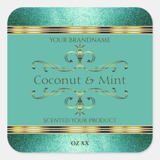 Elegant Blauwgroen Gold Product Labels Glitter Bor (Voorkant)