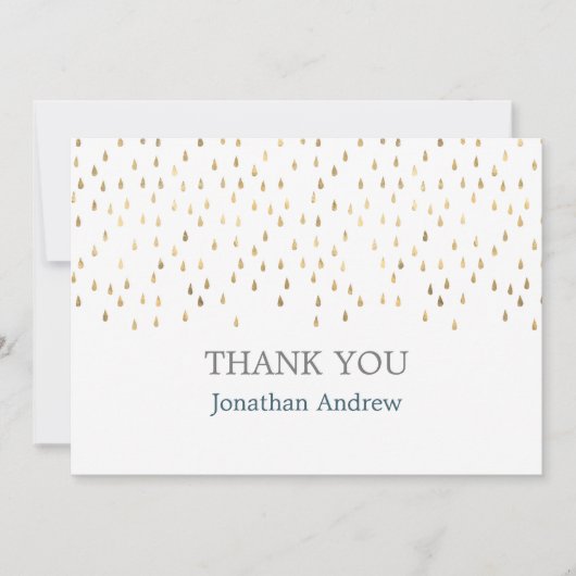 Elegant Blauwgroen & Gold Raindrops Bar Mitzvah Bedankkaart (Voorkant)