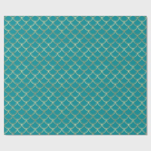 Elegant Blauwgroen Gold Scallop Pattern Wrapping P Cadeaupapier (Vlak)