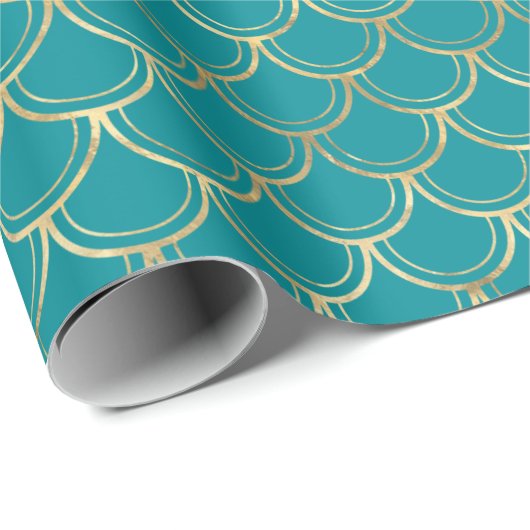 Elegant Blauwgroen Gold Scallop Pattern Wrapping P Cadeaupapier (Rol Hoek)