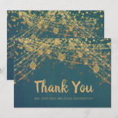 Elegant Blauwgroen Gold String Lights Bokeh Weddin Bedankkaart (Voorkant / Achterkant)