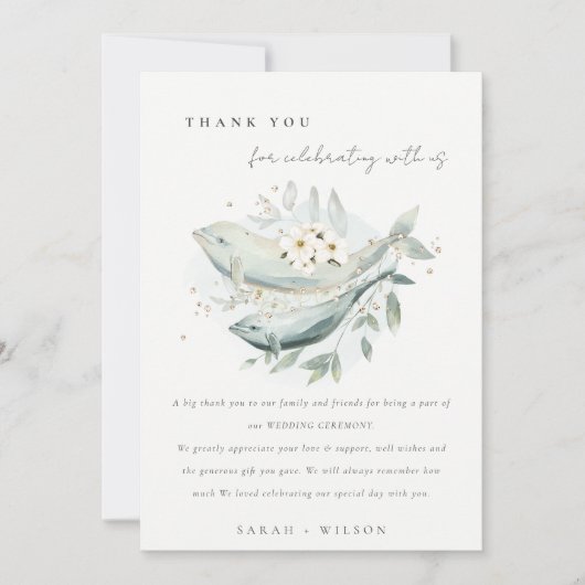 Elegant Blauwgroen Gold Underwater Floral Fish Wed Bedankkaart (Voorkant)