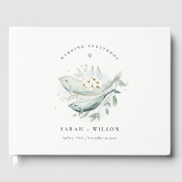 Elegant Blauwgroen Gold Underwater Floral Fish Wed Gastenboek