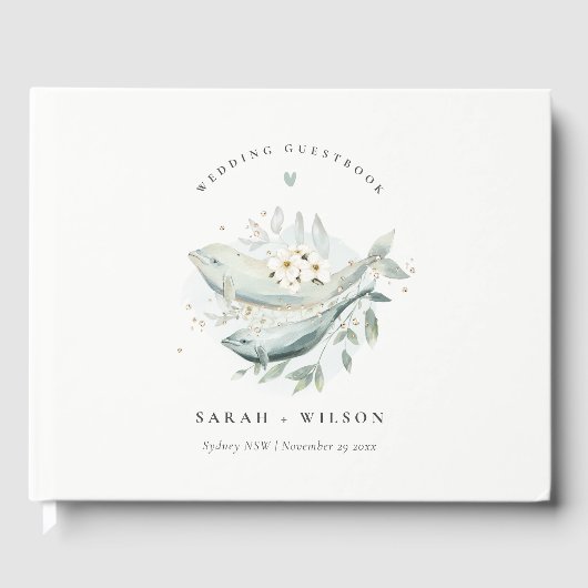 Elegant Blauwgroen Gold Underwater Floral Fish Wed Gastenboek (Voorkant)