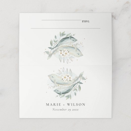 Elegant Blauwgroen Gold Underwater Floral Fish Wed Plaatskaartje (Buitenkant ongevouwen)