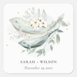 Elegant Blauwgroen Gold Underwater Floral Fish Wed Vierkante Sticker