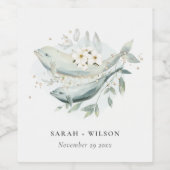 Elegant Blauwgroen Gold Underwater Floral Fish Wed Wijn Etiket (Enkel label)