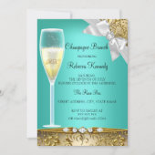 Elegant Blauwgroen Gold White Champagne Brunch Inv Kaart (Voorkant)