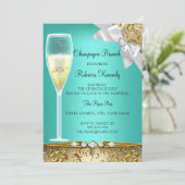 Elegant Blauwgroen Gold White Champagne Brunch Inv Kaart (Staand voorkant)