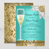 Elegant Blauwgroen Gold White Champagne Brunch Inv Kaart (Voorkant / Achterkant)