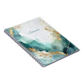 Elegant Blauwgroen Goud Abstracte Waterverf Custom Notitieboek (Rechterzijde)