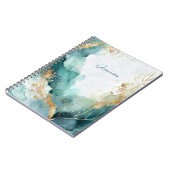 Elegant Blauwgroen Goud Abstracte Waterverf Custom Notitieboek (Linkerzijde)