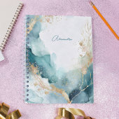 Elegant Blauwgroen Goud Abstracte Waterverf Custom Notitieboek