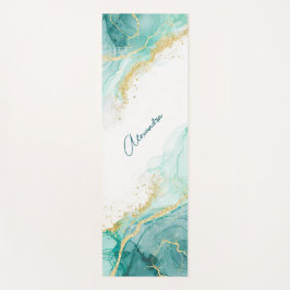 Elegant Blauwgroen Goud Abstracte Waterverf Custom Yogamat
