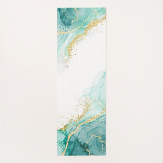 Elegant Blauwgroen Goud Abstracte Waterverf Custom Yogamat (Achterkant)