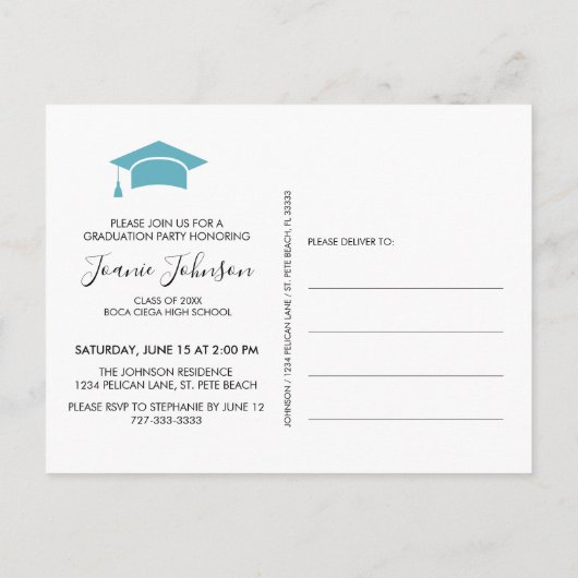 Elegant Blauwgroen Goud Afstudeerfeest Aankondigingskaart (Achterkant)