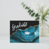 Elegant Blauwgroen Goud Afstudeerfeest Aankondigingskaart (Staand voorkant)