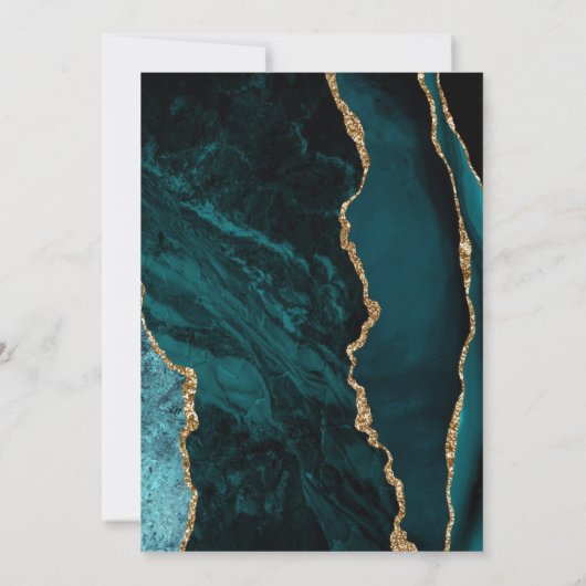 Elegant Blauwgroen Goud Agaat Script Bruiloft Kaart (Achterkant)