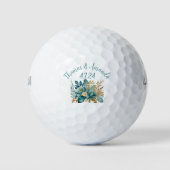 Elegant Blauwgroen & Goud Bloemen Bruiloft gunst Golfballen (Voorkant)