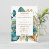 Elegant Blauwgroen & Goud Bloemen bruiloft Kaart (Staand voorkant)