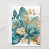 Elegant Blauwgroen & Goud Bloemen bruiloft Kaart (Achterkant)