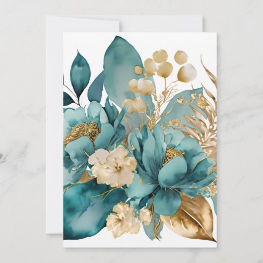 Elegant Blauwgroen & Goud Bloemen bruiloft Kaart (Achterkant)