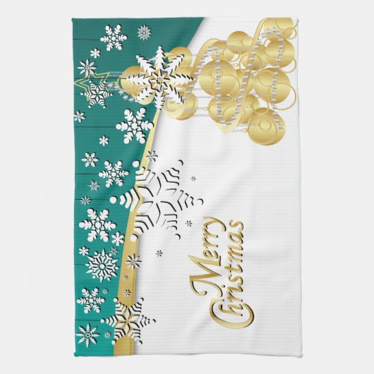 Elegant Blauwgroen, goud en witte kerst Theedoek (Verticaal)