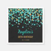 Elegant Blauwgroen Goud Glitter Confetti Zwart Ver Servet (Voorkant)