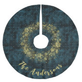 Elegant Blauwgroen Goud Sneeuwvlokken Fluweel Kers Kerstboom Rok (Voorkant)