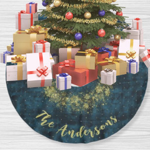 Elegant Blauwgroen Goud Sneeuwvlokken Fluweel Kers Kerstboom Rok