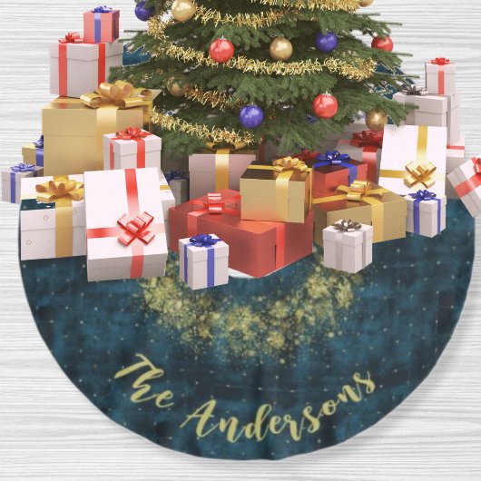 Elegant Blauwgroen Goud Sneeuwvlokken Fluweel Kers Kerstboom Rok