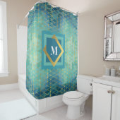 Elegant Blauwgroen Goud Turquoise Geometrisch Elk  Douchegordijn (In situ)