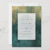 Elegant Blauwgroen Goud Waterverf Bruiloft Kaart (Voorkant)