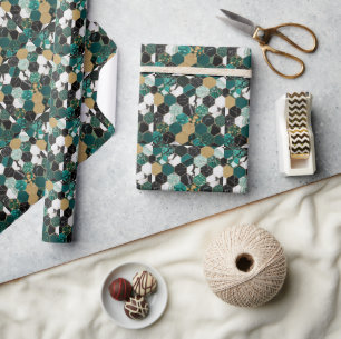 Elegant Blauwgroen, Goud & Zwart Geometrisch Marme Cadeaupapier