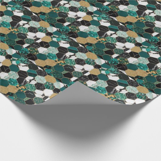 Elegant Blauwgroen, Goud & Zwart Geometrisch Marme Cadeaupapier (Hoek)