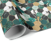 Elegant Blauwgroen, Goud & Zwart Geometrisch Marme Cadeaupapier (Rol Hoek)