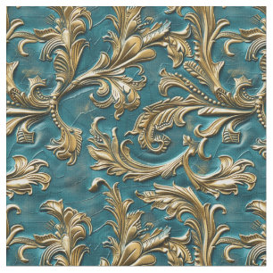Elegant blauwgroen goudbewerkt gesneden leer stof