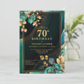 Elegant Blauwgroen gouden 70e verjaardagsfeest Kaart (Staand voorkant)