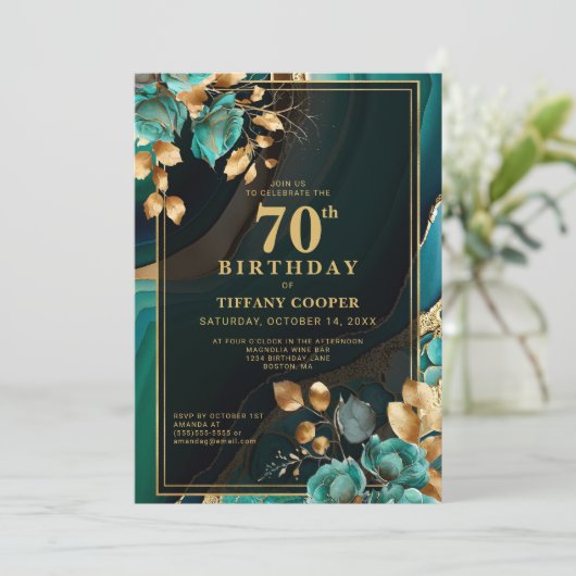 Elegant Blauwgroen gouden 70e verjaardagsfeest Kaart (Staand voorkant)