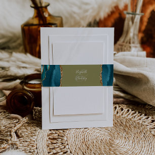 Elegant Blauwgroen Gouden Agaat Olijf Groen Bruilo Uitnodigingen Wikkel