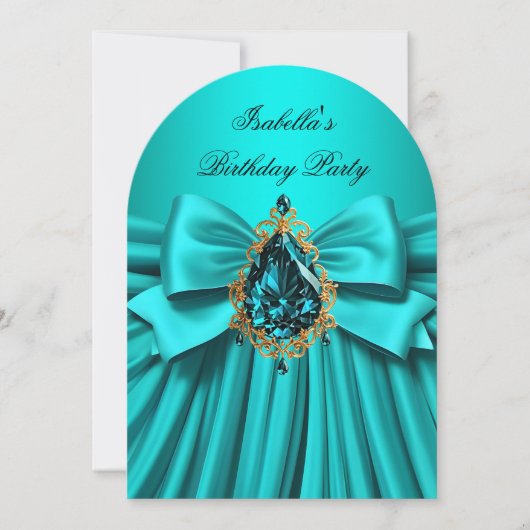 Elegant Blauwgroen gouden juweel Bow verjaardagsfe Kaart (Voorkant)