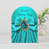 Elegant Blauwgroen gouden juweel Bow verjaardagsfe Kaart (Staand voorkant)