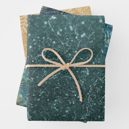 Elegant Blauwgroen goudkleurige bladeren Inpakpapier Vel (In situ)